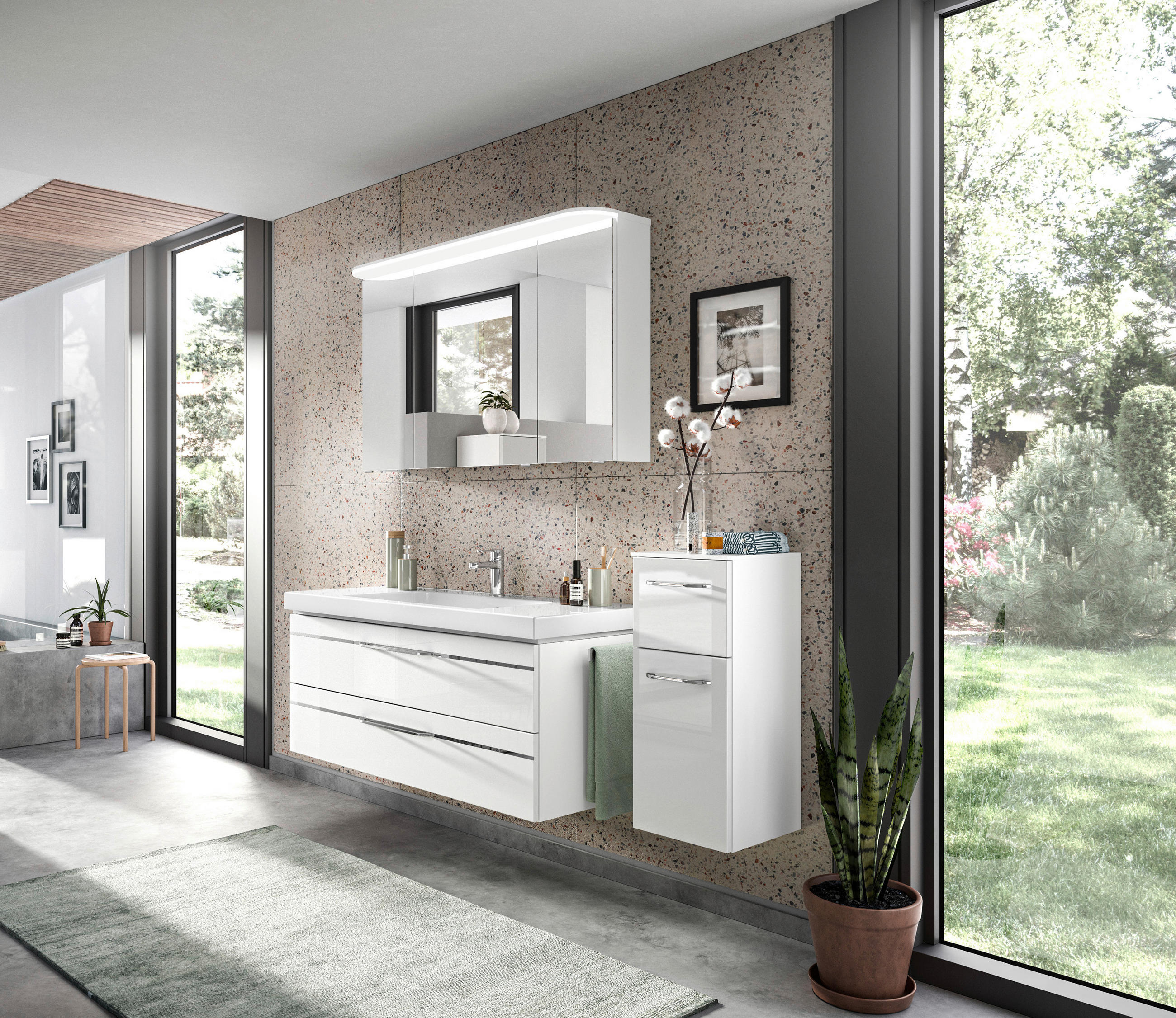 BADEZIMMER 4-teilig in 153 cm - Chromfarben/Weiß Hochglanz, KONVENTIONELL, Glas/Holzwerkstoff (153cm) - Pelipal