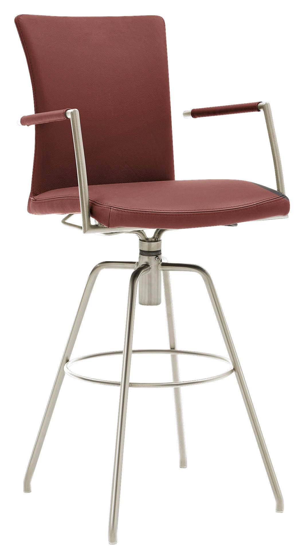 BARHOCKER Echtleder Rot Lederauswahl, Stoffauswahl, Typenauswahl, automatische Rückholfunktion  - Rot, Design, Leder/Metall (55/114/58cm) - Musterring