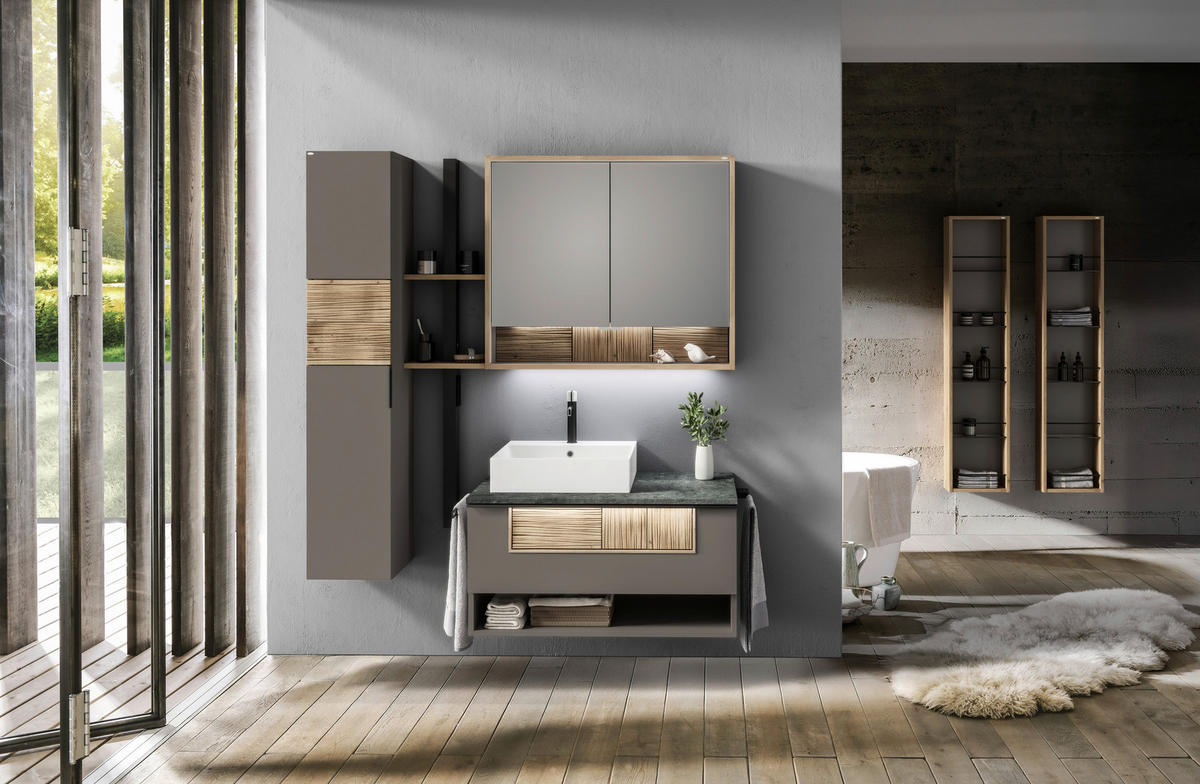 BADEZIMMER 3-teilig  in 128,5 cm  - Wildeiche/Schwarz, LIFESTYLE, Glas/Holz (128,5cm) - Voglauer