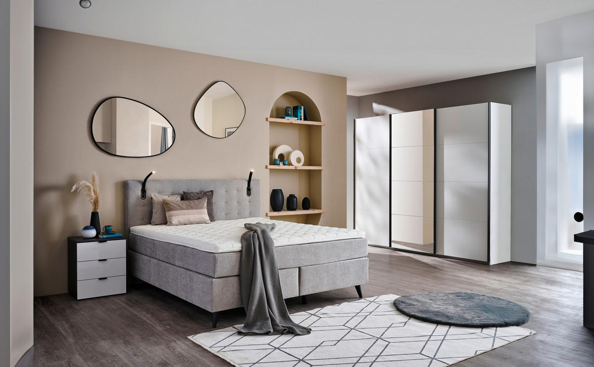BOXSPRINGBETT 180/200 cm  in Hellgrau  - Hellgrau/Schwarz, Konventionell, Holz/Textil (180/200cm) - Voleo