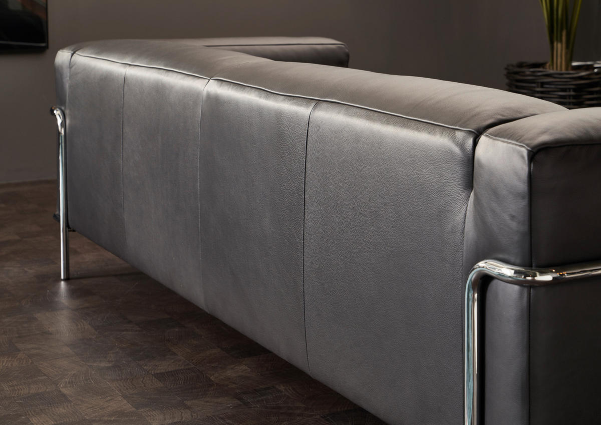 3-SITZER-SOFA Echtleder Schwarz  - Chromfarben/Schwarz, Design, Leder/Metall (236/67/96cm) - Johann Jakob