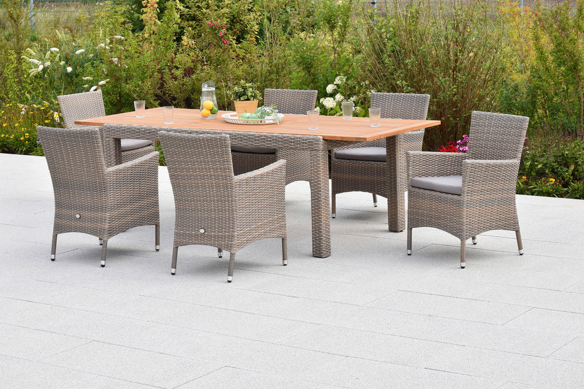 GARTENSESSEL-SET Stahl Grau, Beige  - Beige/Grau, MODERN, Kunststoff/Metall (61/84/61cm) - Gardenson