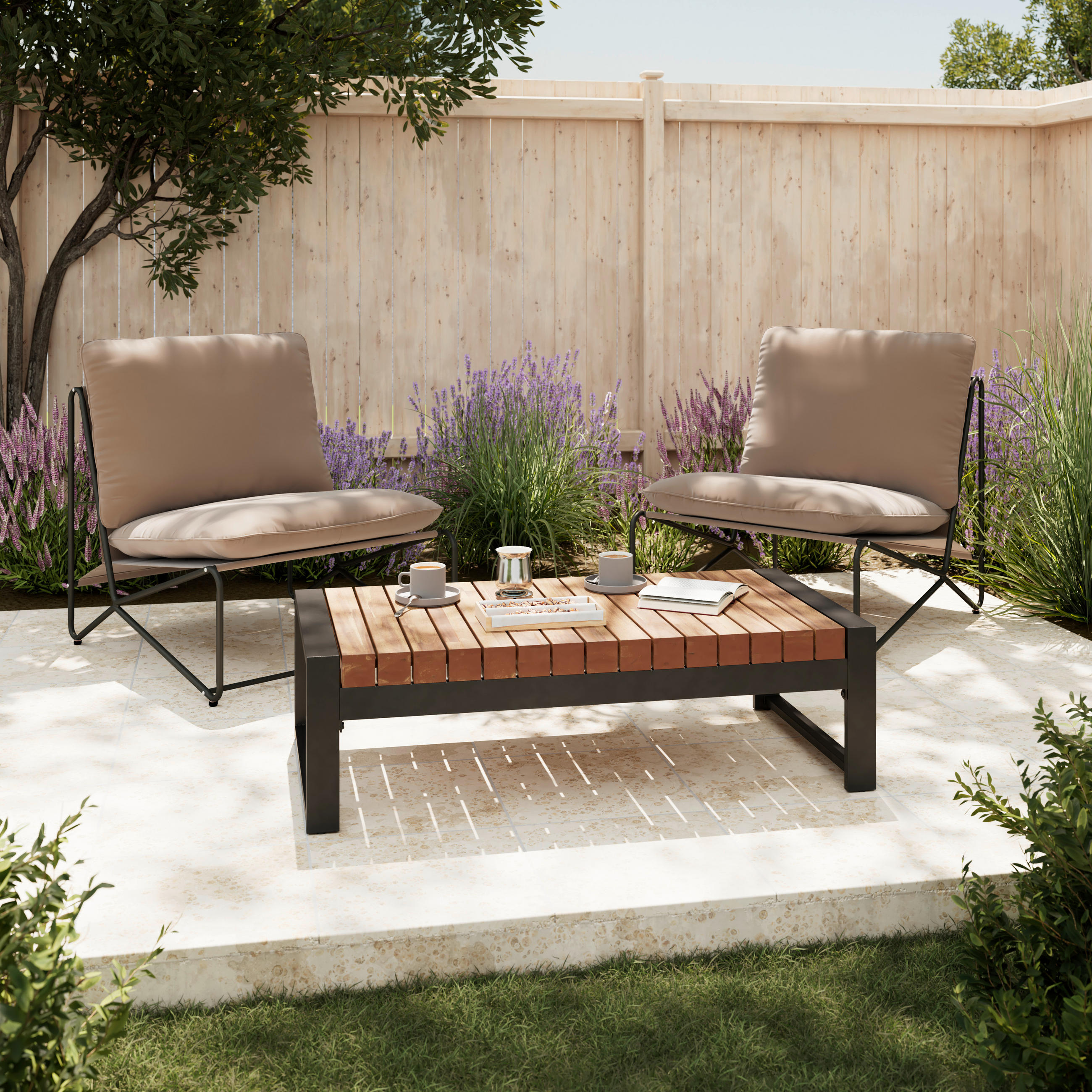 LOUNGETISCH  - Schwarz, Modern, Holz/Metall (110/60/33cm) - Ambia Garden
