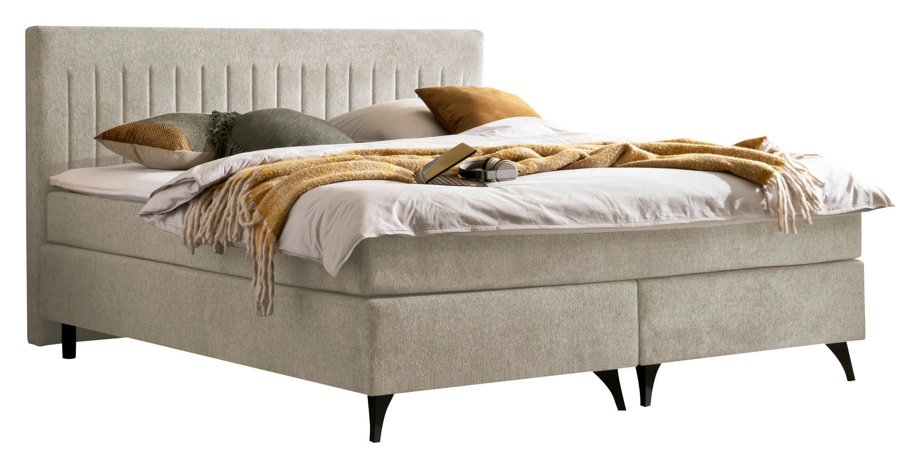 BOXSPRINGBETT 180/200 cm  in Beige  - Beige/Schwarz, Basics, Textil/Metall (180/200cm) - Boxxx