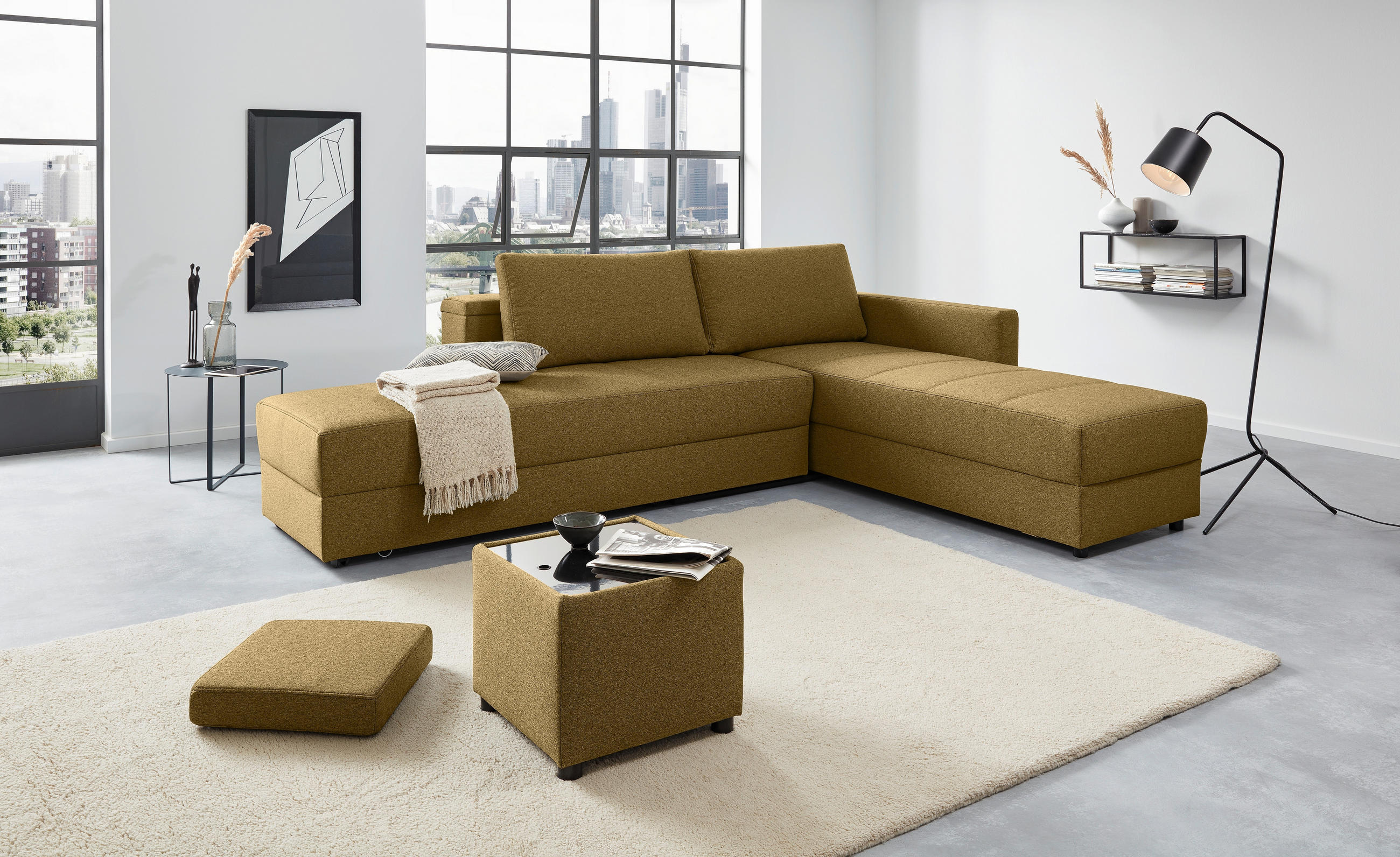 ECKSOFA in Webstoff Messingfarben  229/287 cm  - Messingfarben/Schwarz, Design, Kunststoff/Textil (229/287cm) - LOOKS by W.Joop