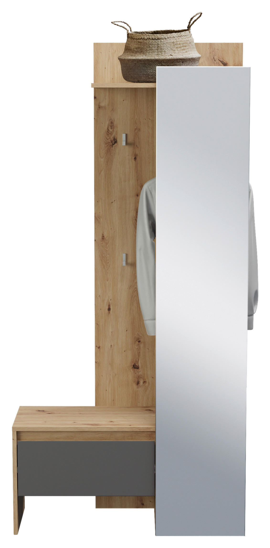 GARDEROBE in 90/180/39 cm - Eiche Artisan/Grau, MODERN, Glas/Holzwerkstoff (90/180/39cm) - MID.YOU