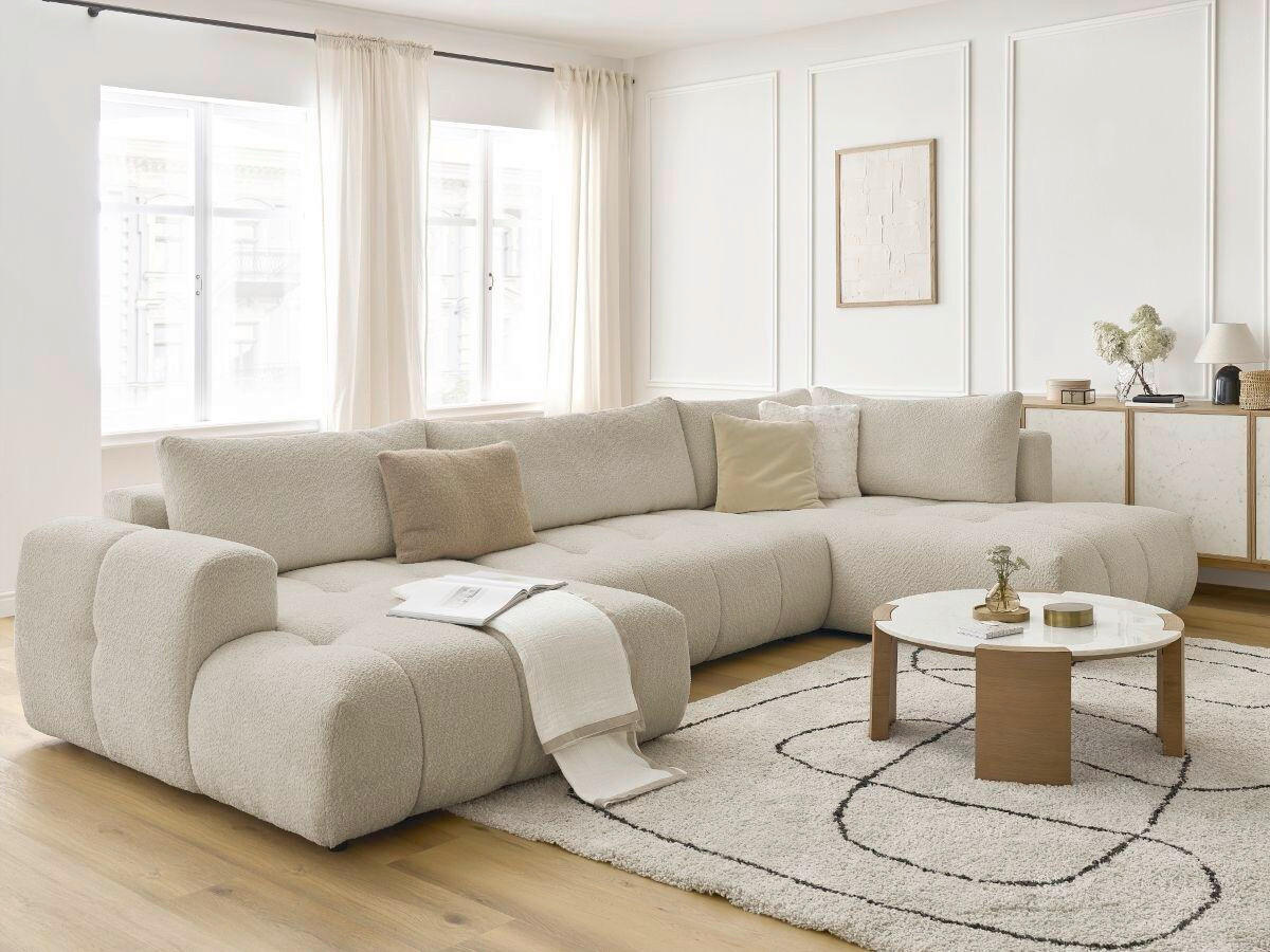 WOHNLANDSCHAFT  FUJI  Beige Bouclé  - Beige/Schwarz, MODERN, Kunststoff/Textil (160/377/204cm)