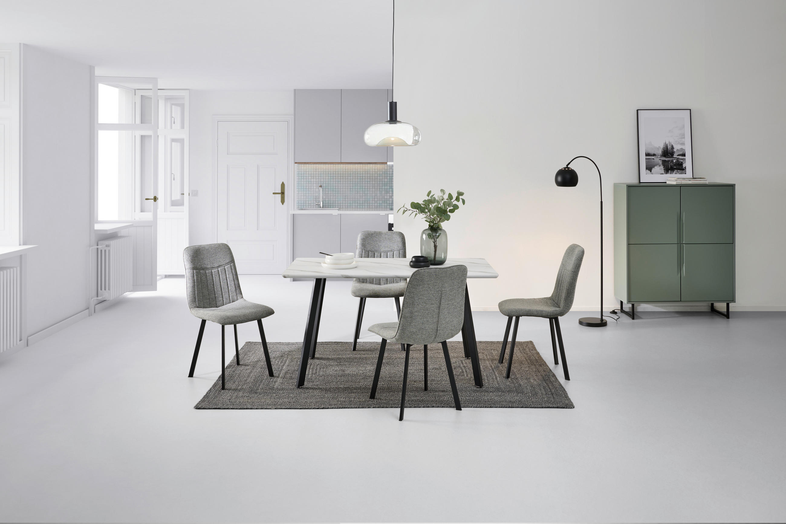 TISCHGRUPPE Weiß, Hellgrau  - Hellgrau/Weiß, KONVENTIONELL, Textil/Metall (140/46/75/88/80/57cm) - MID.YOU