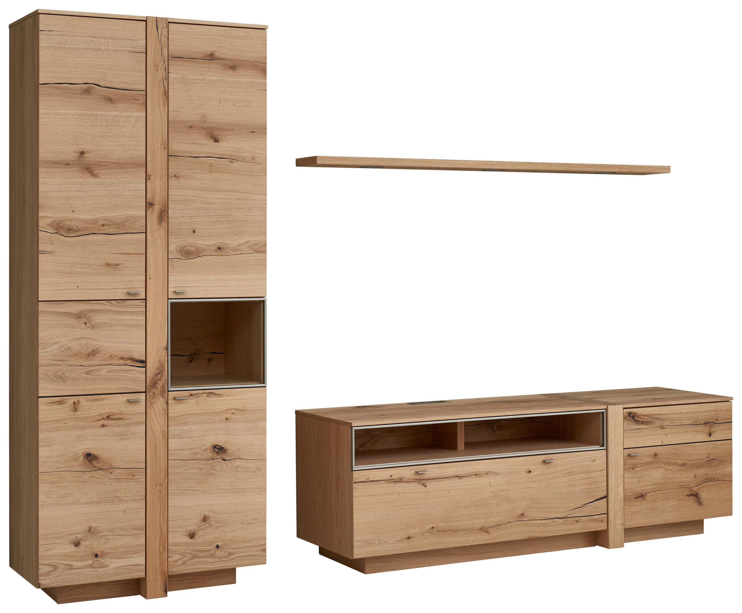 WOHNWAND  in Eichefarben 296/214/53 cm  - Eichefarben/Alufarben, Design, Glas/Holz (296/214/53cm) - Venjakob