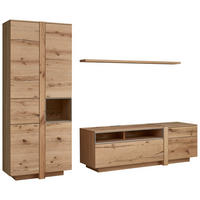 WOHNWAND  in Eichefarben 296/214/53 cm  - Eichefarben/Alufarben, Design, Glas/Holz (296/214/53cm) - Venjakob