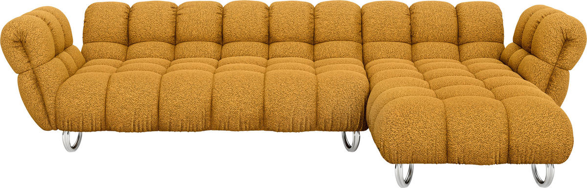 ECKSOFA in Jacquard, Bouclé Currygelb  340/218 cm  - Currygelb/Alufarben, Trend, Textil/Metall (340/218cm) - Bretz