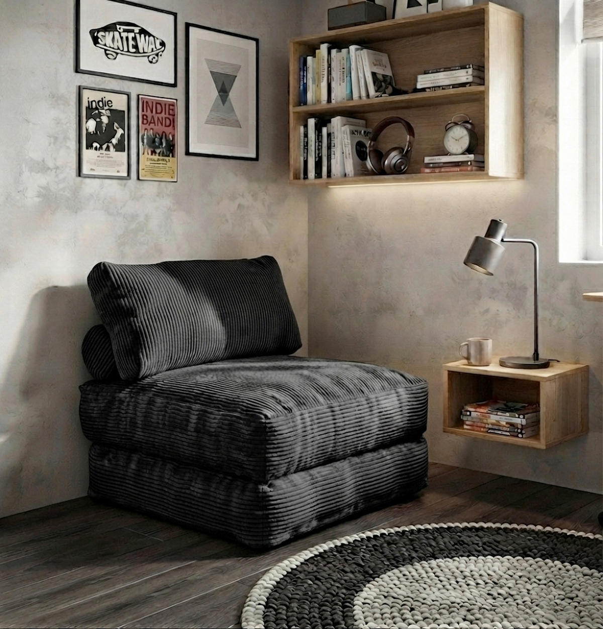 SCHLAFSESSEL Cord Dunkelgrau Rückenkissen  - Dunkelgrau, KONVENTIONELL, Textil (85/80/85cm) - Xora