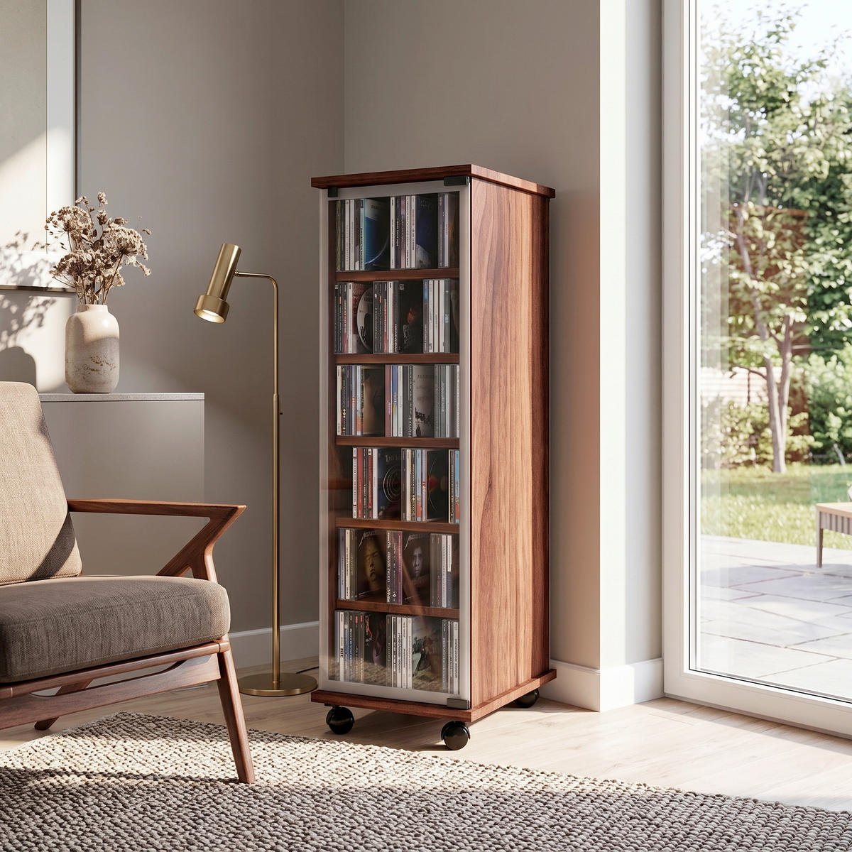 CD-REGAL - Nussbaumfarben, Konventionell, Glas/Holzwerkstoff (31/97,5/35cm) - MID.YOU