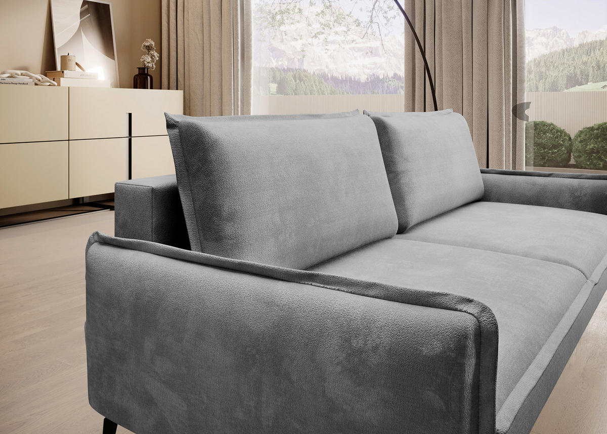SCHLAFSOFA Chenille Grau, Hellgrau  - Hellgrau/Schwarz, KONVENTIONELL, Textil/Metall (223/89/107cm) - Carryhome