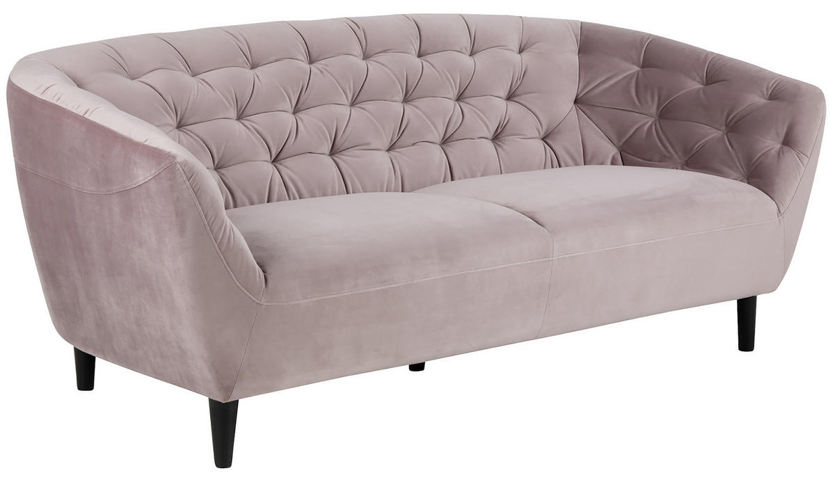 CHESTERFIELD-SOFA in Samt Rosa  - Schwarz/Rosa, Trend, Holz/Textil (191/78/84cm) - Ambia Home