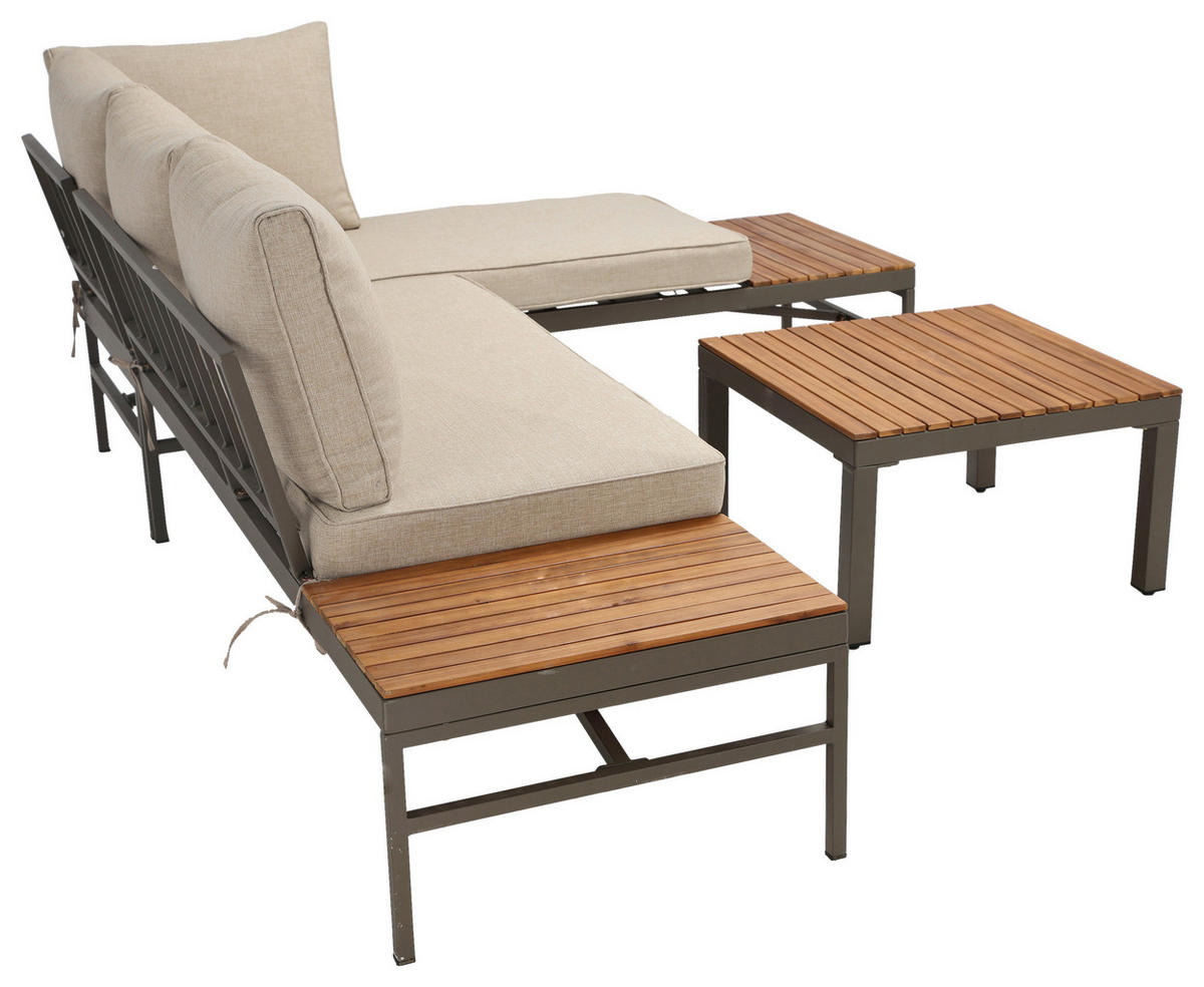 LOUNGEGARNITUR   57/35/57 cm Akazie vollmassiv Aluminium  - Beige/Beigebraun, MODERN, Holz/Textil (57/35/57cm) - Ambia Garden