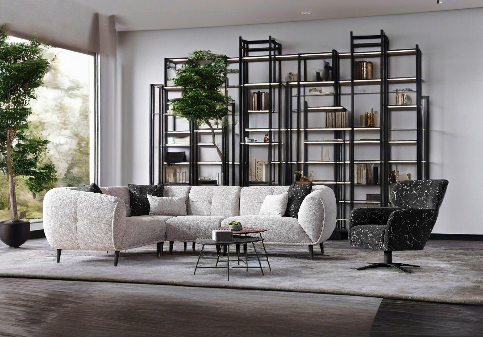 ECKSOFA in Bouclé Hellgrau 218/286 cm - Anthrazit/Hellgrau, Design, Holz/Textil (218/286cm) - Livetastic