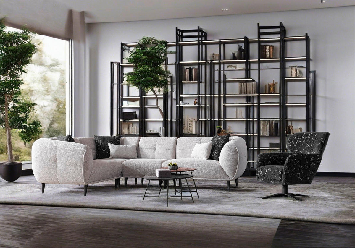 ECKSOFA in Bouclé Hellgrau  218/286 cm  - Anthrazit/Hellgrau, Design, Holz/Textil (218/286cm) - Livetastic