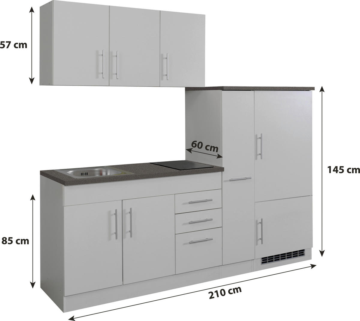 KÜCHENBLOCK 210 cm   in Creme  - Chromfarben/Eichefarben, MODERN, Holzwerkstoff/Metall (210cm) - Held