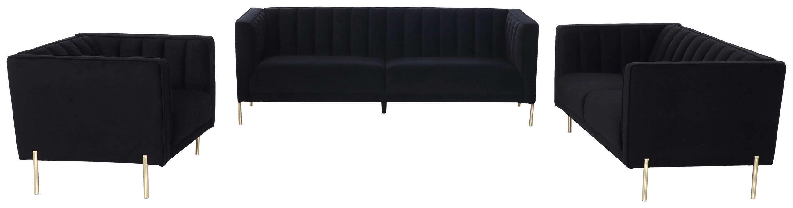2-SITZER-SOFA Samt Schwarz  - Goldfarben/Schwarz, Design, Textil/Metall (144/75/85cm) - Livetastic