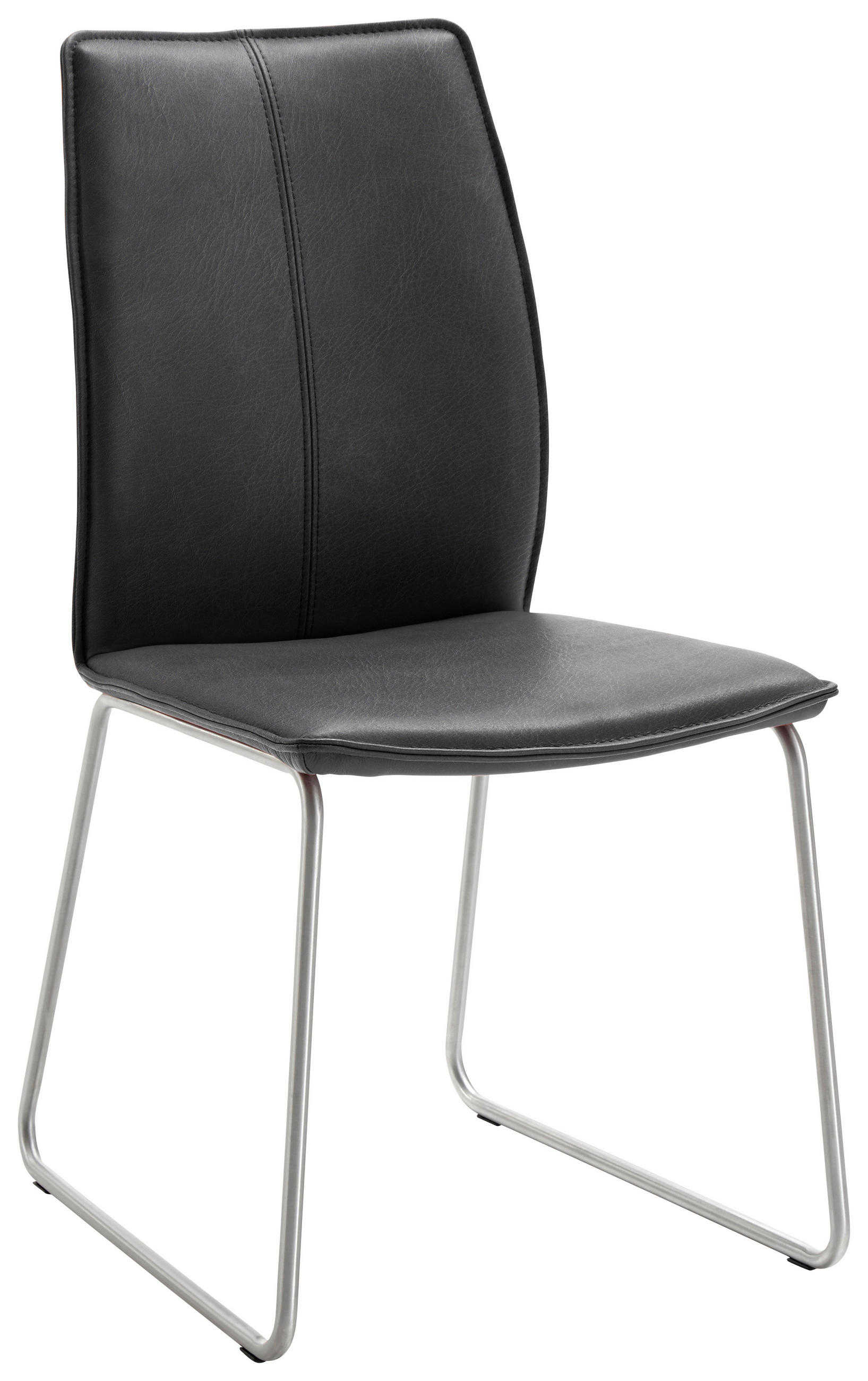 STUHL Echtleder Anthrazit, Edelstahlfarben  - Edelstahlfarben/Anthrazit, Design, Leder/Metall (46/93/57cm) - Dieter Knoll