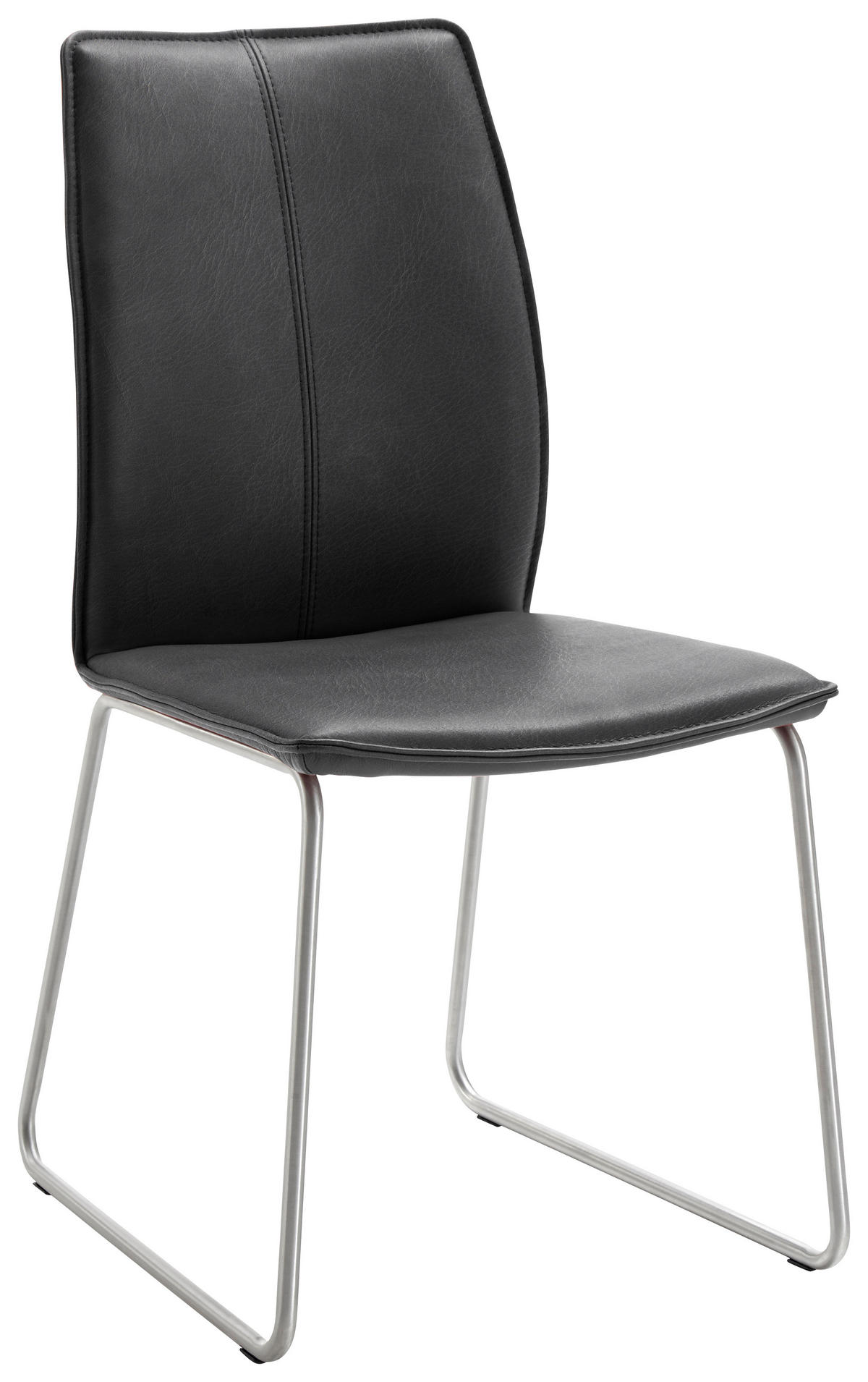 STUHL Echtleder Anthrazit, Edelstahlfarben  - Edelstahlfarben/Anthrazit, Design, Leder/Metall (46/93/57cm) - Dieter Knoll