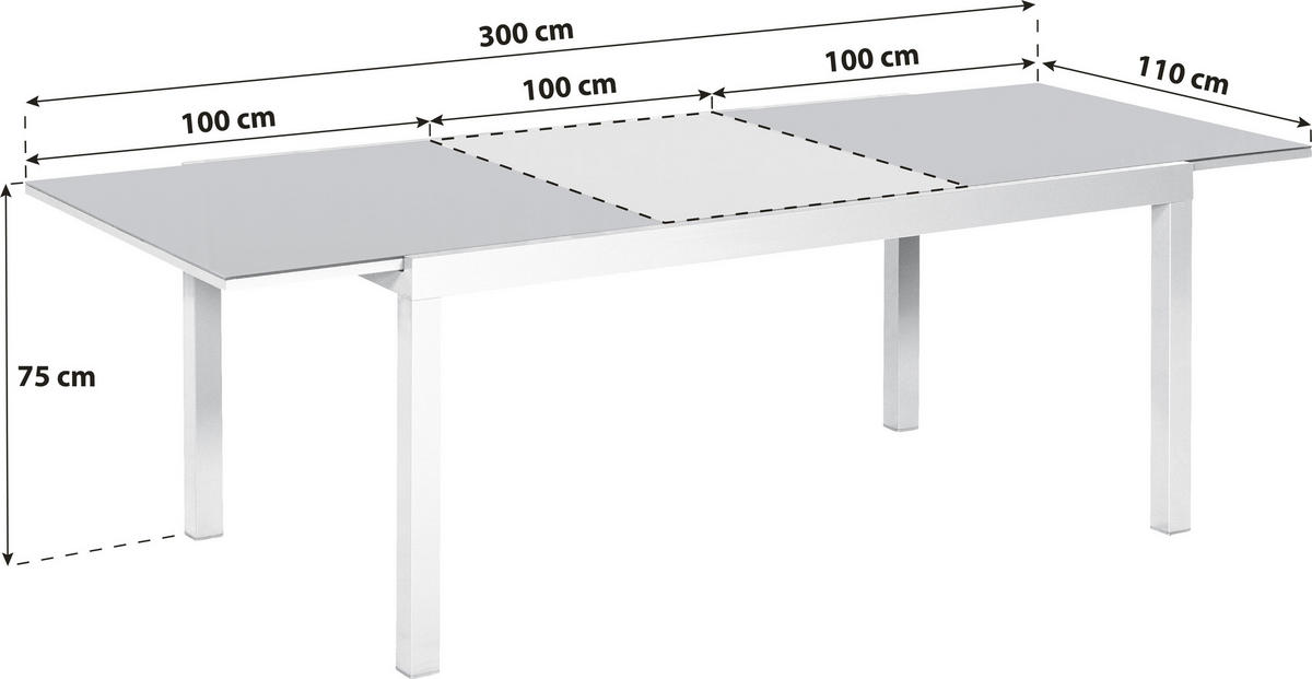 GARTENTISCH 200-300/110/75 cm Metall, Glas rechteckig  - Silberfarben/Grau, KONVENTIONELL, Glas/Metall (200-300/110/75cm) - Gardenson