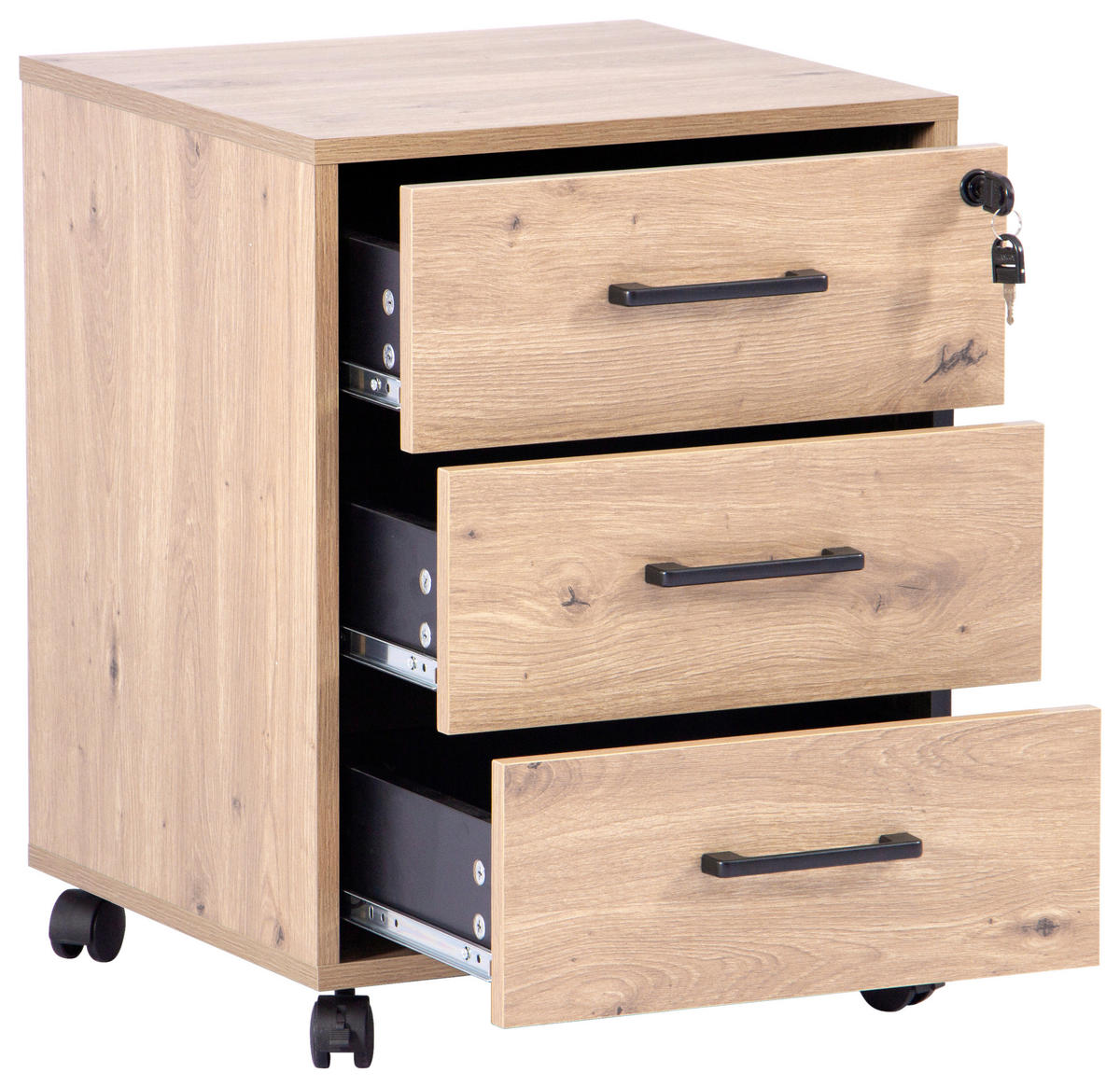 ROLLCONTAINER Eiche Artisan  - Schwarz/Eiche Artisan, MODERN, Holzwerkstoff/Kunststoff (43/56/42cm) - Livetastic