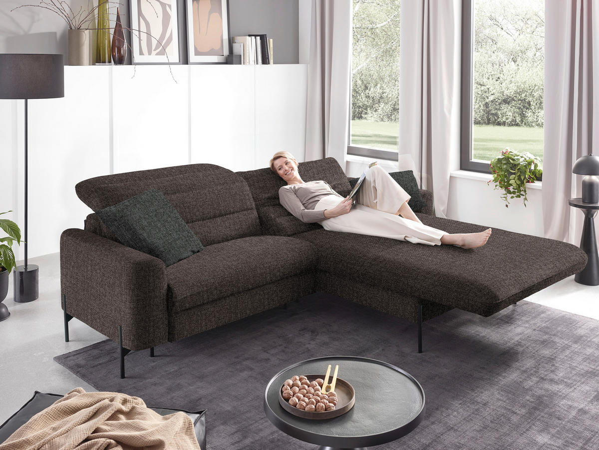 ECKSOFA in Flachgewebe Graubraun  - Graubraun/Schwarz, Design, Textil/Metall (252/191cm) - Dieter Knoll