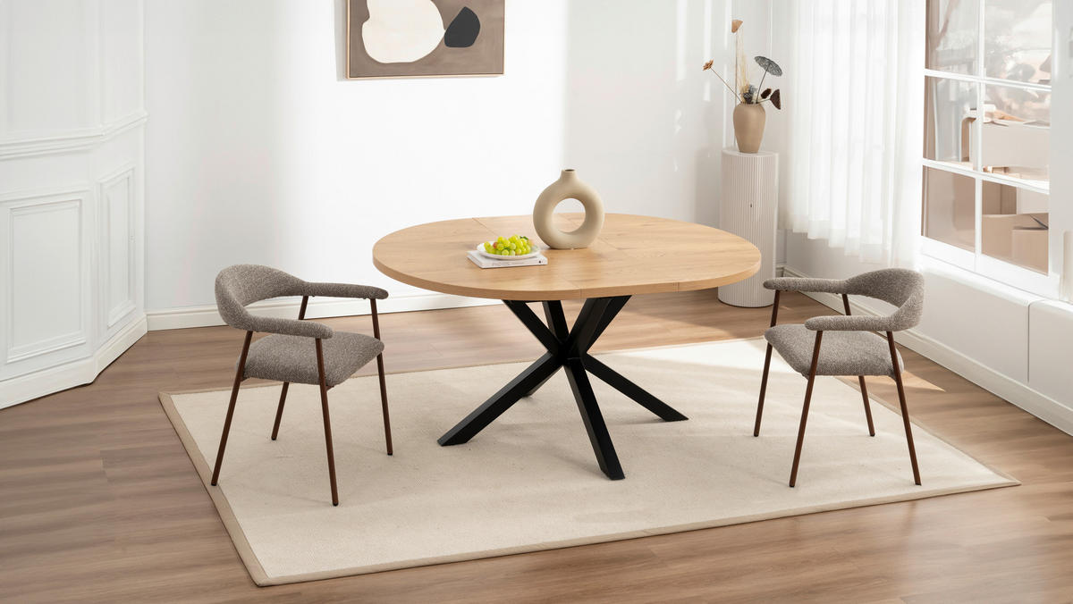 ESSTISCH in Metall, Holzwerkstoff 120/120/75 cm   - Eichefarben/Schwarz, Basics, Holzwerkstoff/Metall (120/120/75cm) - Livetastic