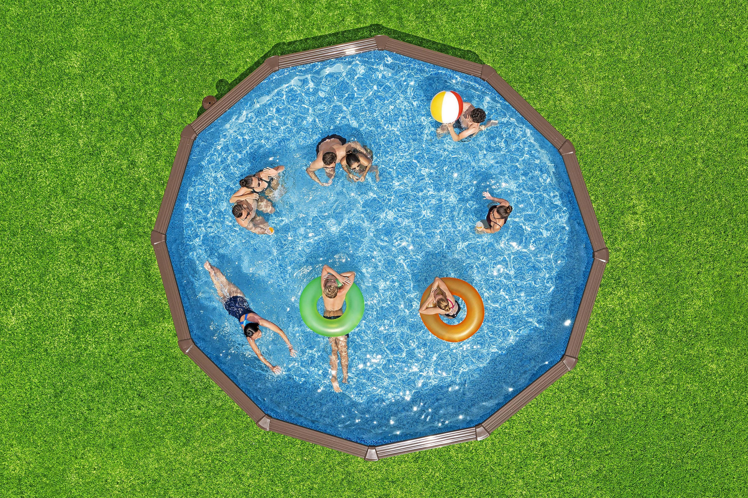 POOL SET 56384 549/132 cm  - Blau/Dunkelbraun, KONVENTIONELL, Kunststoff/Metall (549/132cm) - Bestway
