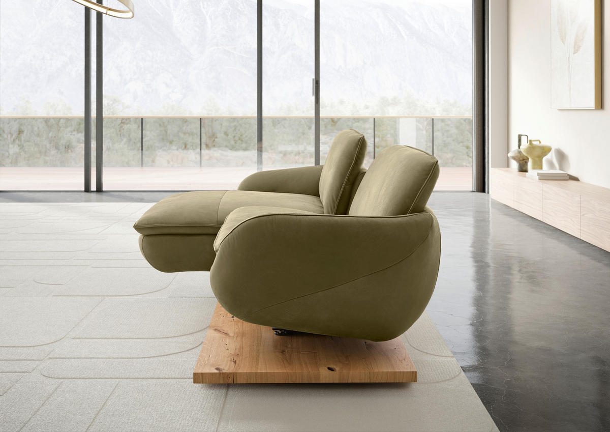 ECKSOFA Dunkelgrün Echtleder  - Wildeiche/Dunkelgrün, MODERN, Leder/Holz (130/234cm) - Koinor