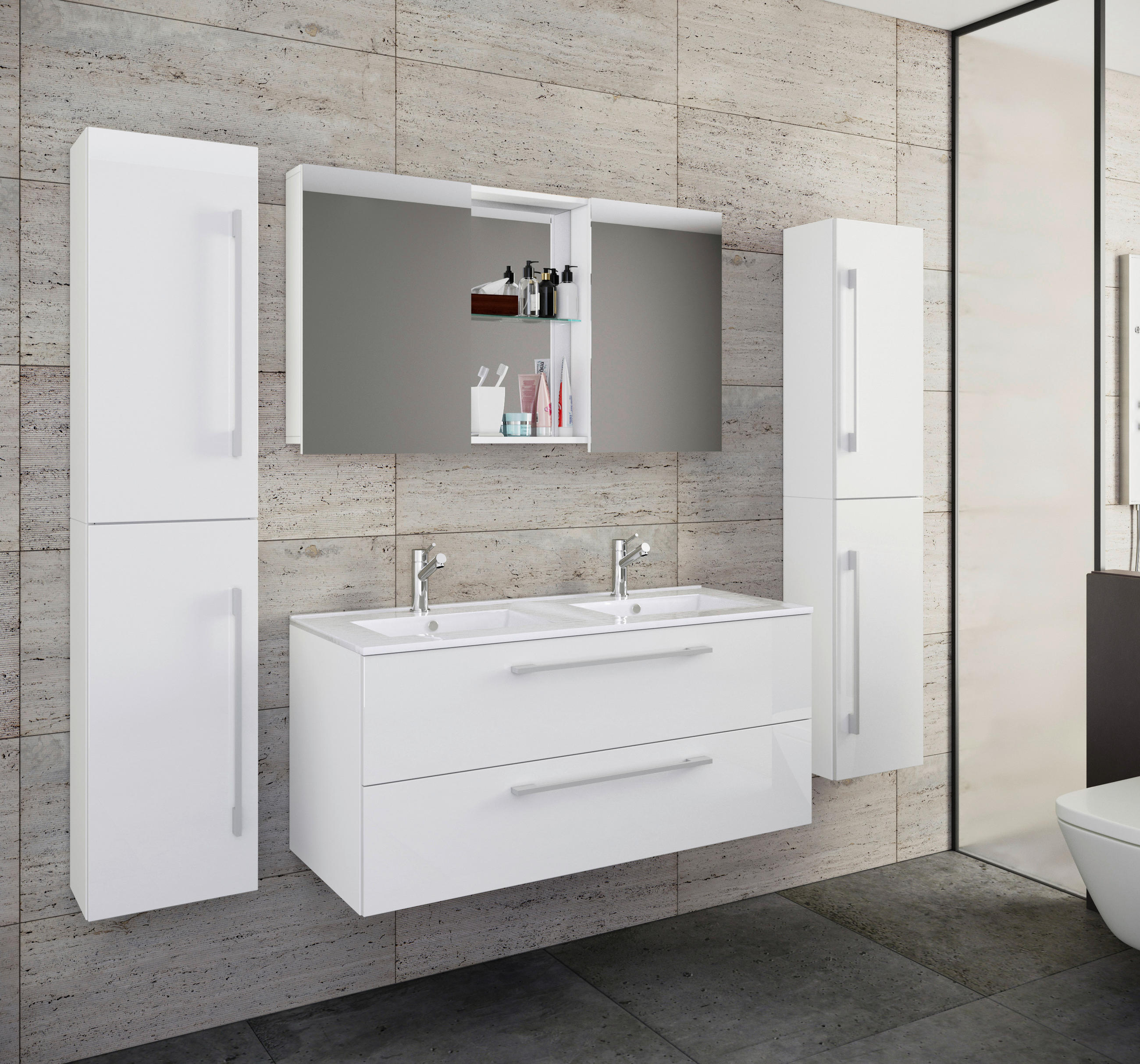 BADEZIMMER 5-teilig  in 178 cm  - Alufarben/Weiß, MODERN, Keramik/Holzwerkstoff (178cm) - MID.YOU