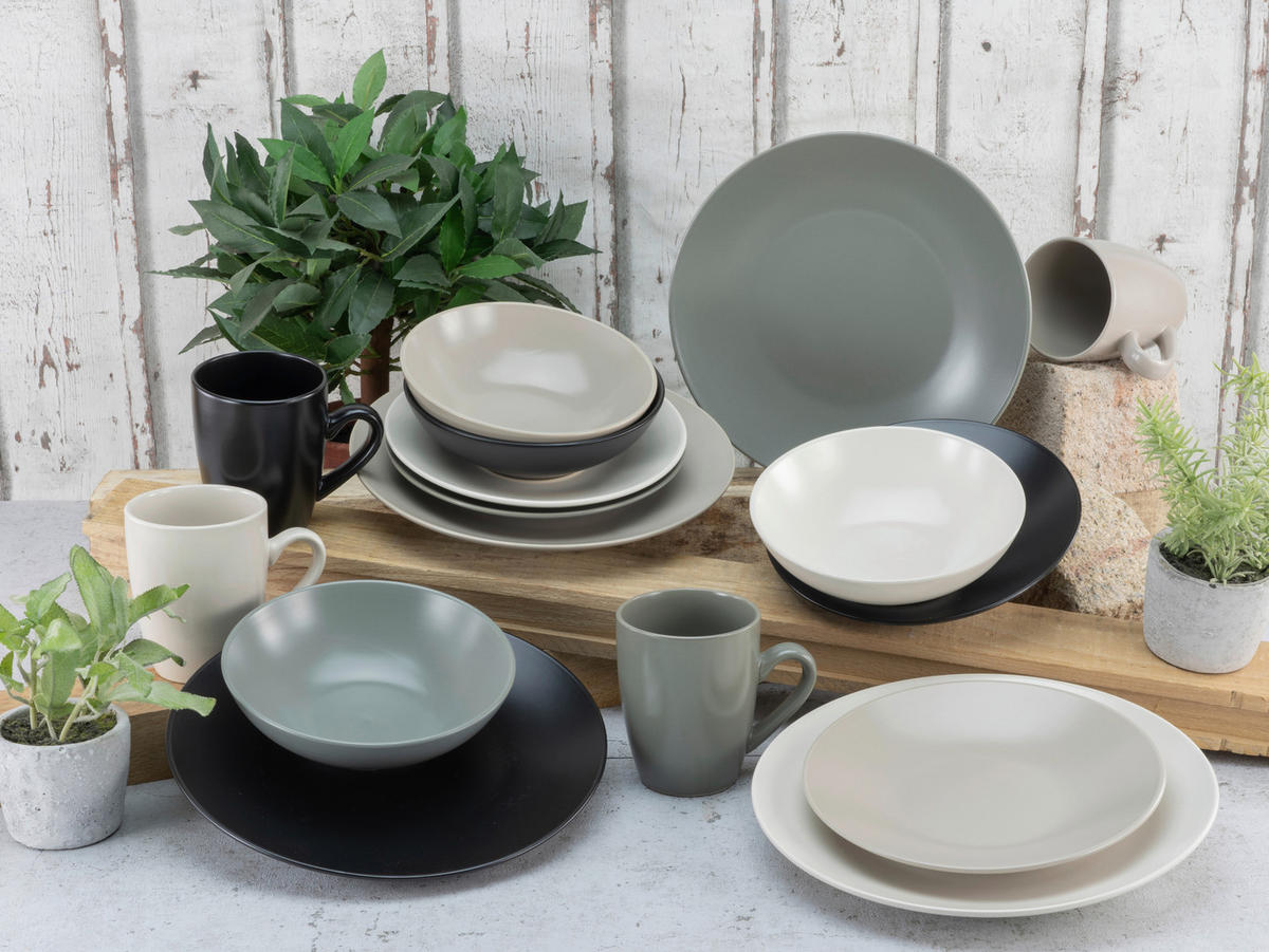 KOMBISERVICE Creme, Grau, Schwarz, Taupe MANHATTAN 16-teilig 4 Personen  - Taupe/Creme, Basics, Keramik - Creatable