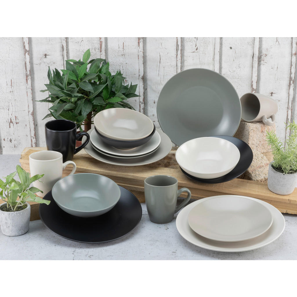Thumbnail - Creatable Kombiservice Manhattan, Creme, Grau, Schwarz, Taupe, Keramik, 16-teilig, 300 ml, Essen & Trinken, Geschirr, Ge...