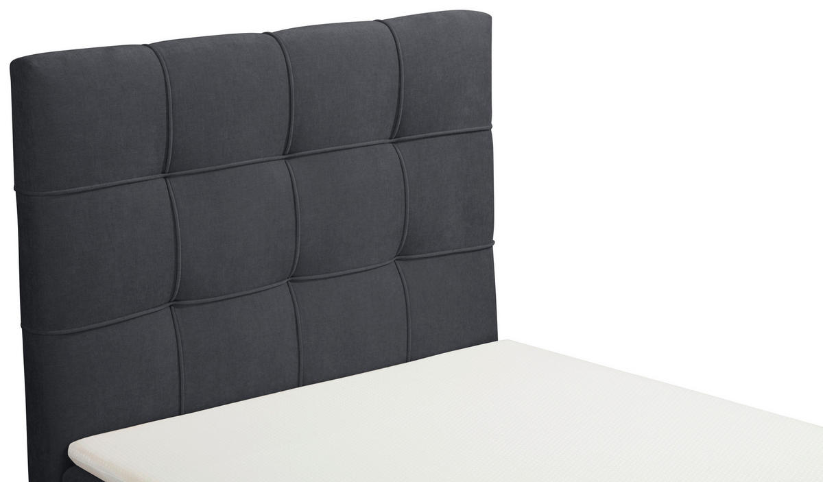 BOXBETT 100/200 cm,  in Anthrazit, Matratze, gepolstertes Kopfteil, Bettkasten, Topper, H3 = fest  - Anthrazit/Schwarz, Basics, Kunststoff/Textil (100/200cm) - Chameo