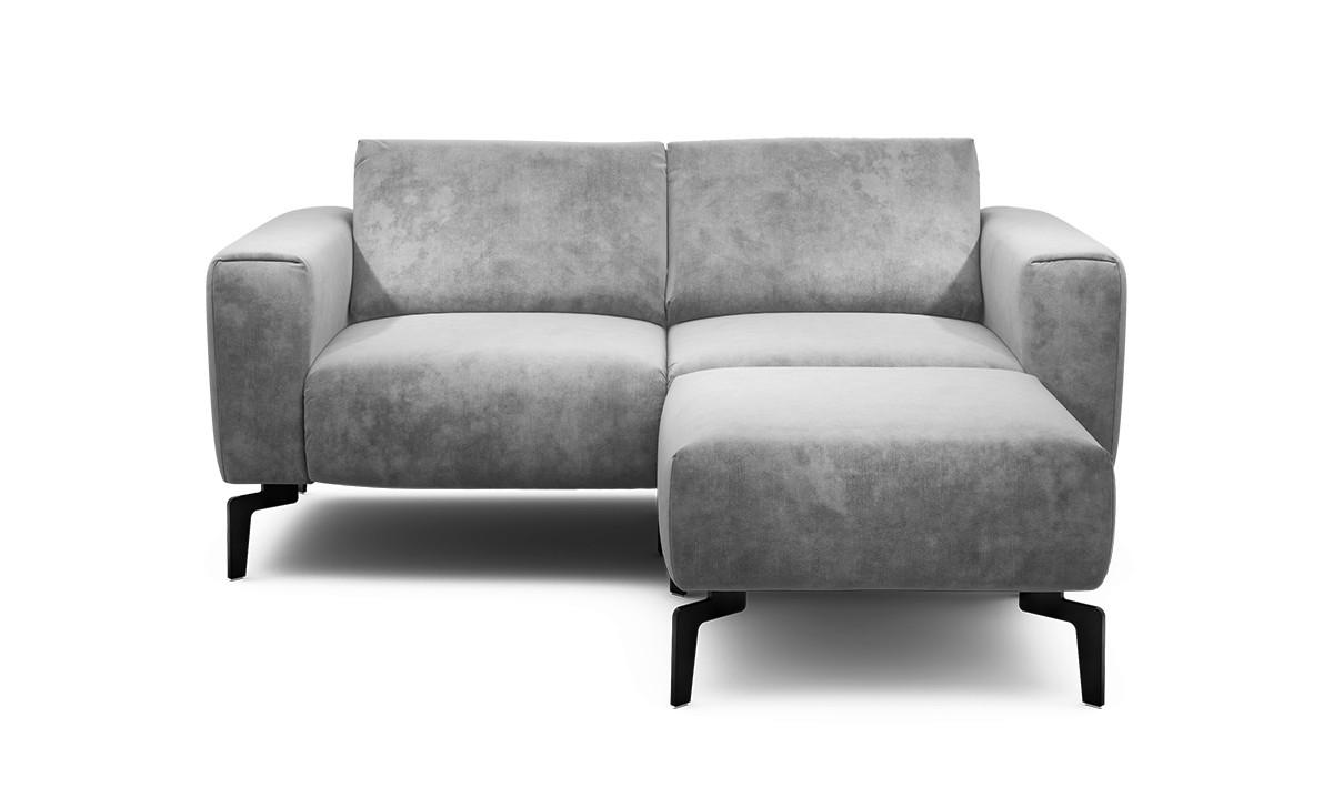 Zweisitzer inkl. Hocker Samt Hellgrau  - Hellgrau/Schwarz, Design, Textil/Metall (180/86/86-94cm) - SENSOO