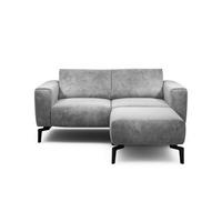 Zweisitzer inkl. Hocker Samt Hellgrau  - Hellgrau/Schwarz, Design, Textil/Metall (180/86/86-94cm) - SENSOO