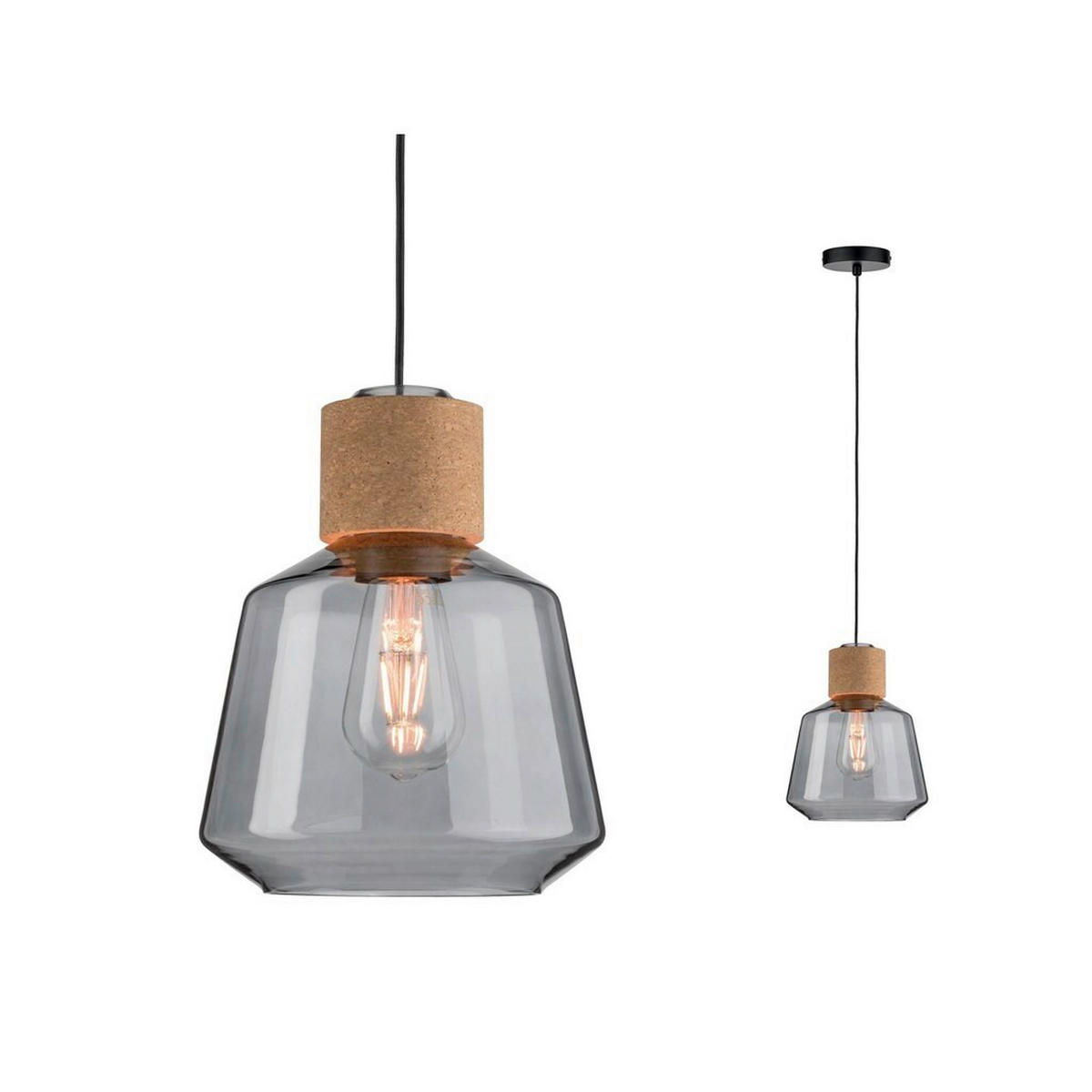 HÄNGELEUCHTE 20,8/110 cm  - Schwarz, KONVENTIONELL, Glas/Metall (20,8/110cm) - Paulmann