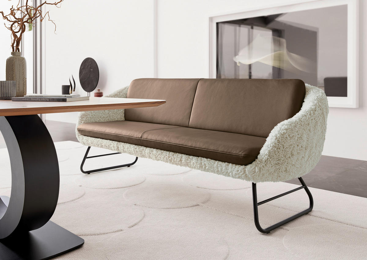 SITZBANK 219/87/78 cm  in Beige, Graubraun  - Beige/Graubraun, Design, Leder/Textil (219/87/78cm) - Koinor