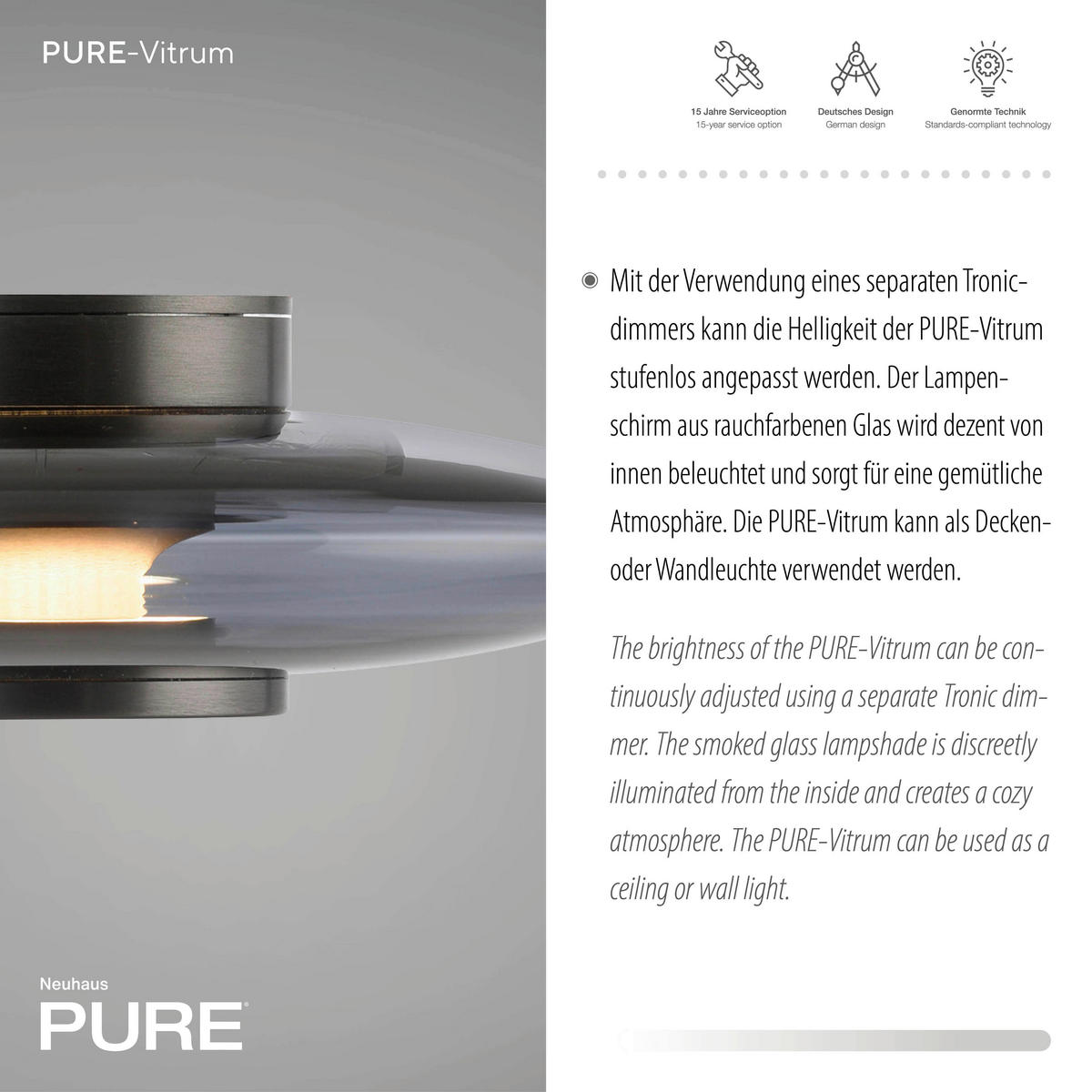 LED-DECKENLEUCHTE Pure Vitrum 22/22/8,2 cm   - Grau, Design, Glas/Kunststoff (22/22/8,2cm) - Neuhaus PURE