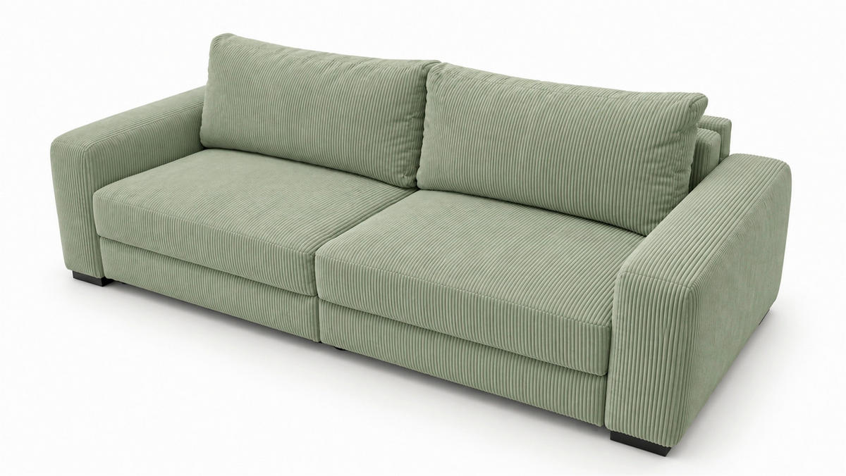 3-SITZER-SOFA Cord Mintgrün  - Schwarz/Mintgrün, Basics, Holz/Textil (250/90/110cm) - MID.YOU