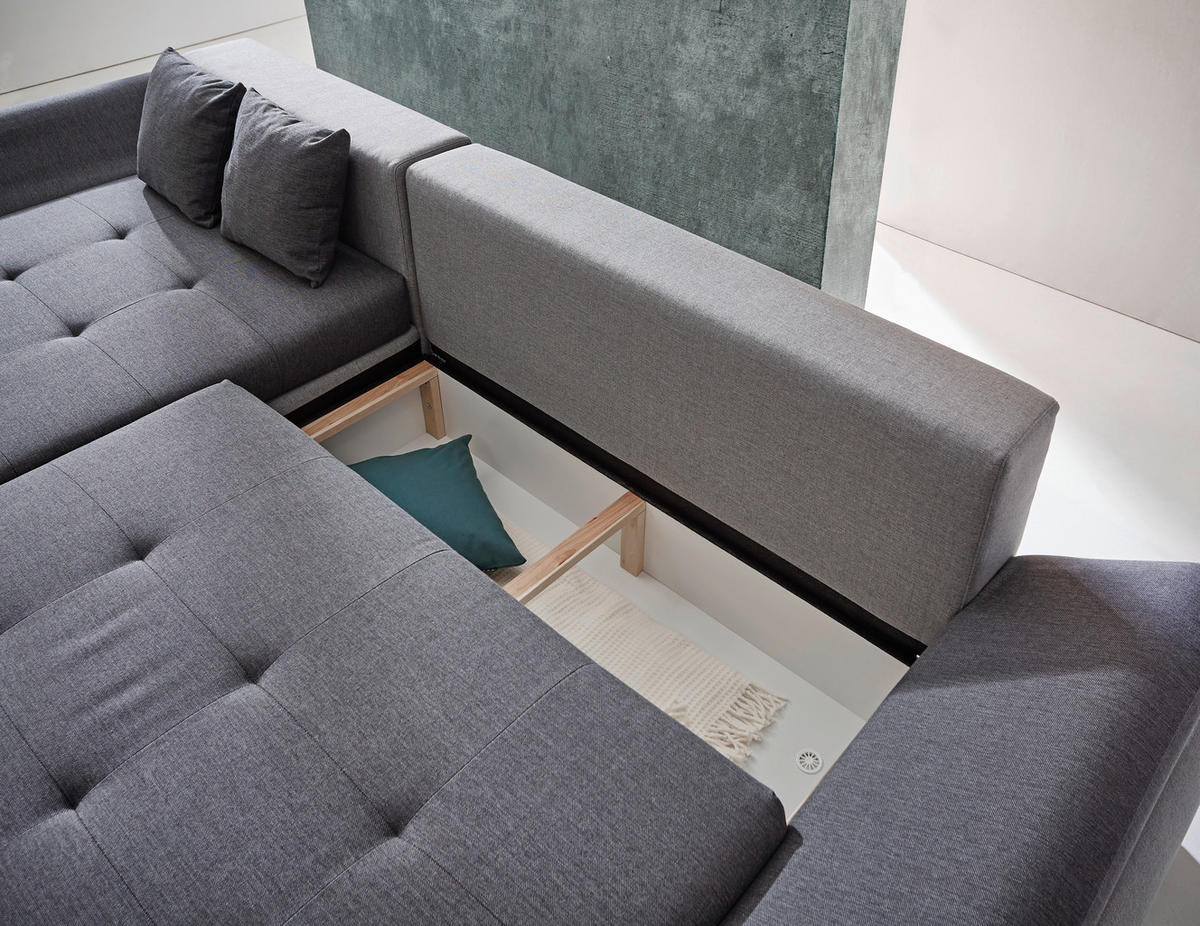 ECKSOFA Hellgrau, Grau Webstoff  - Chromfarben/Dunkelgrau, Design, Kunststoff/Textil (302/187cm) - Carryhome