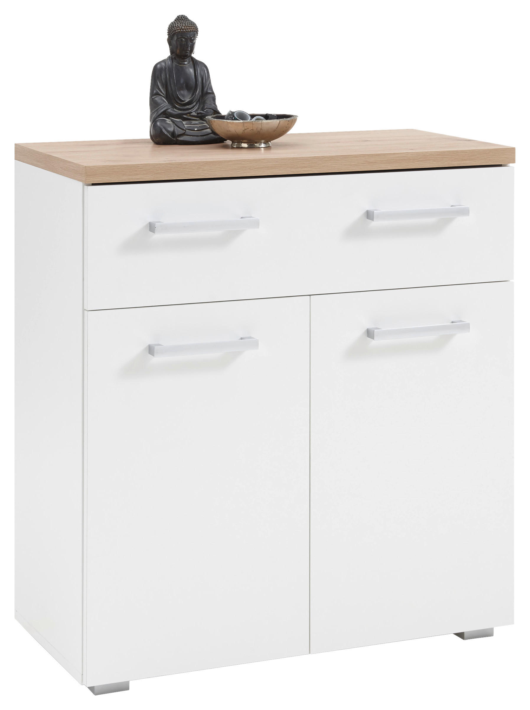 SCHUHSCHRANK Weiß, Eichefarben  - Eichefarben/Silberfarben, MODERN, Holzwerkstoff/Kunststoff (78/85/38cm) - MID.YOU