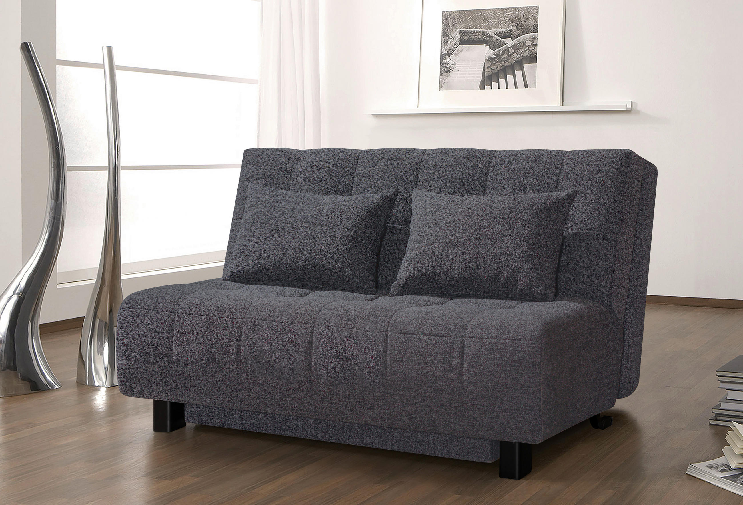 SCHLAFSOFA in Textil Grau  - Schwarz/Grau, Design, Textil/Metall (145/92/102cm) - Novel