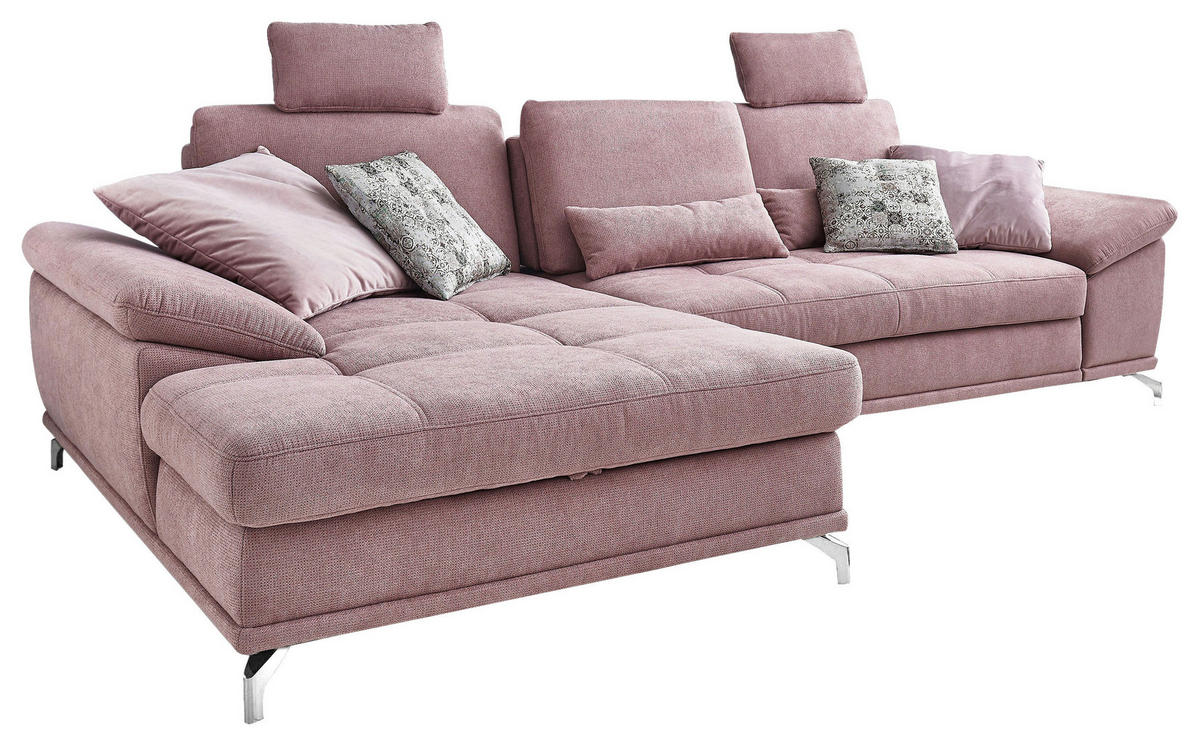 ECKSOFA Flieder Flachgewebe Bettkasten, Schlaffunktion, Sitztiefenverstellung, Kopfstütze, Liegefläche im Originalstoff  - Silberfarben/Flieder, KONVENTIONELL, Textil/Metall (176/301cm) - Sit & More