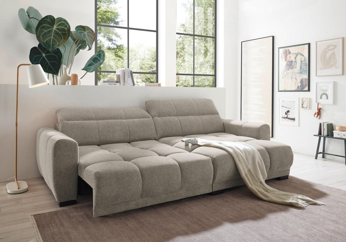 ECKSOFA Mikrofaser Sandfarben  - Sandfarben/Schwarz, Basics, Kunststoff/Textil (297/170cm) - Livetastic