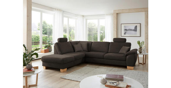 ECKSOFA in Mikrofaser Mokka  236/286 cm  - Wildeiche/Beige, KONVENTIONELL, Holz/Textil (236/286cm) - Voleo