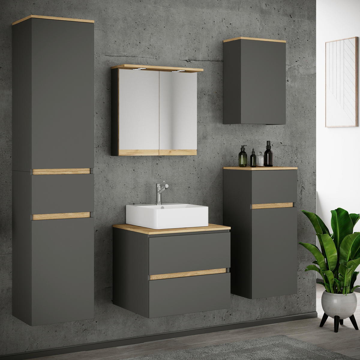 BADEZIMMER 6-teilig 140 cm  - Honigeiche/Weiss, Trend, Keramik/Holzwerkstoff (140cm) - MID.YOU
