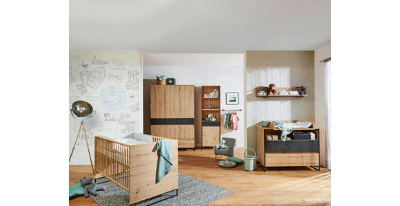 GITTERBETT Yunai 144,6/78/83,5 cm - Eichefarben/Anthrazit, Trend, Holzwerkstoff/Metall (144,6/78/83,5cm) - My Baby Lou